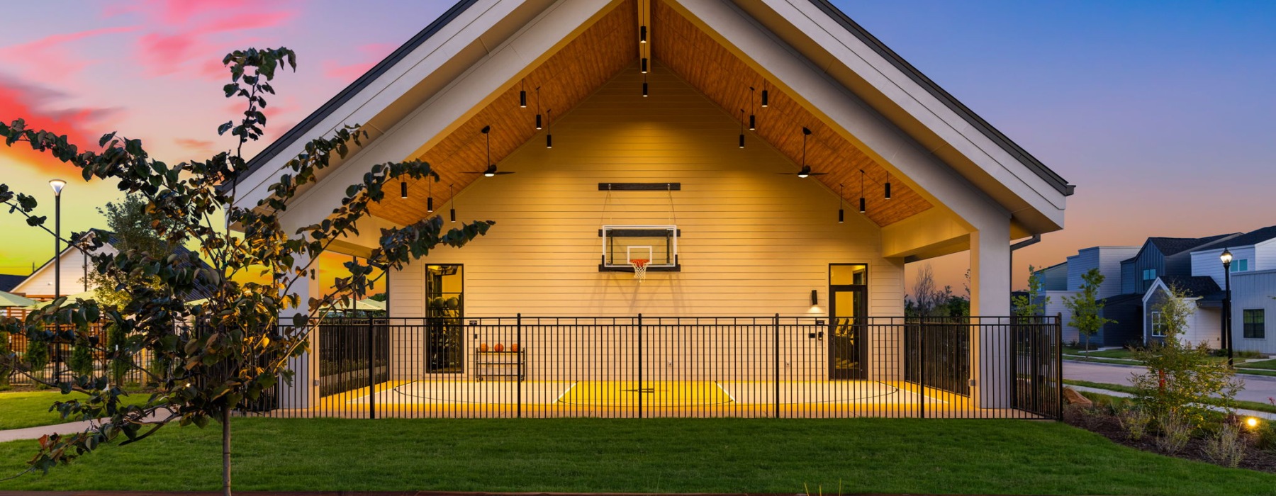 outdoor basketball court and bocce court