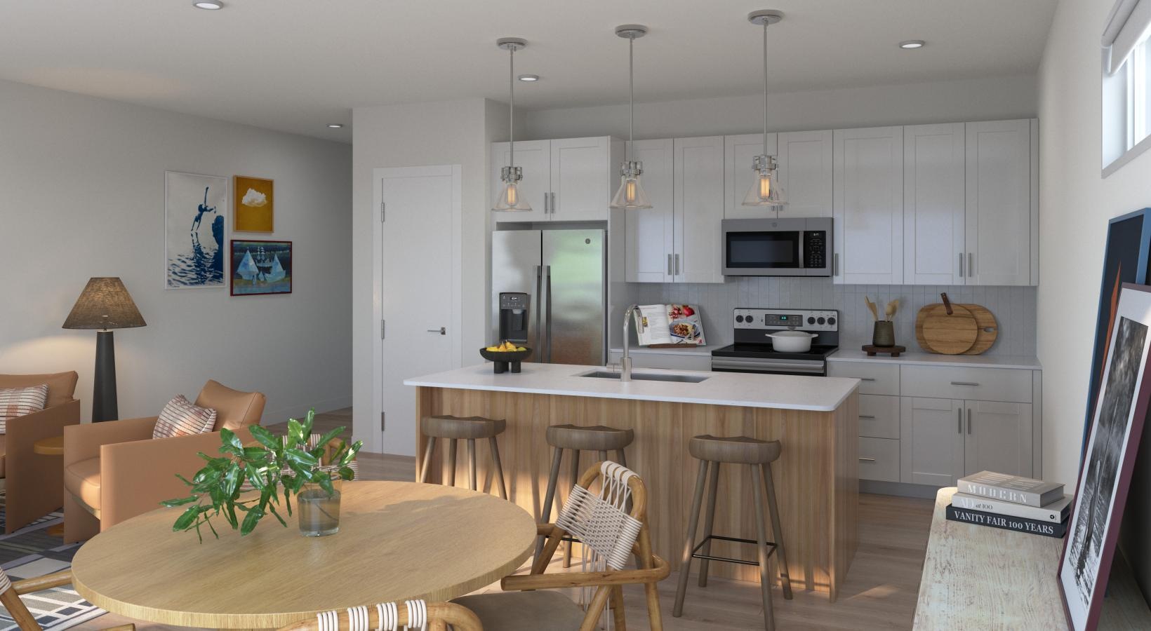 Relax and unwind in stylish living spaces a kitchen with white cabinets