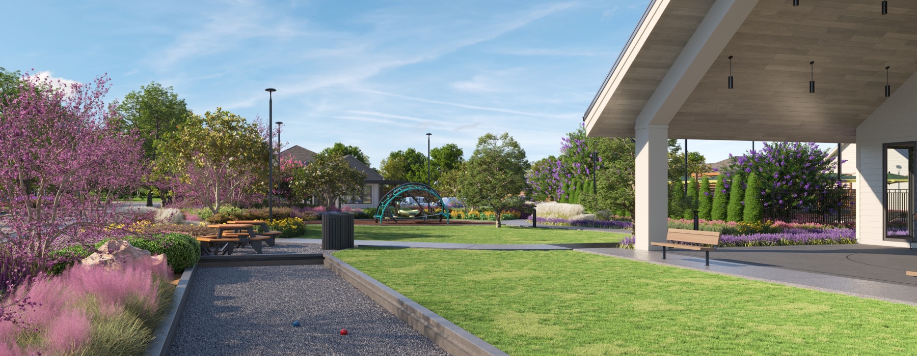 pickleball court and bocce call with green grass