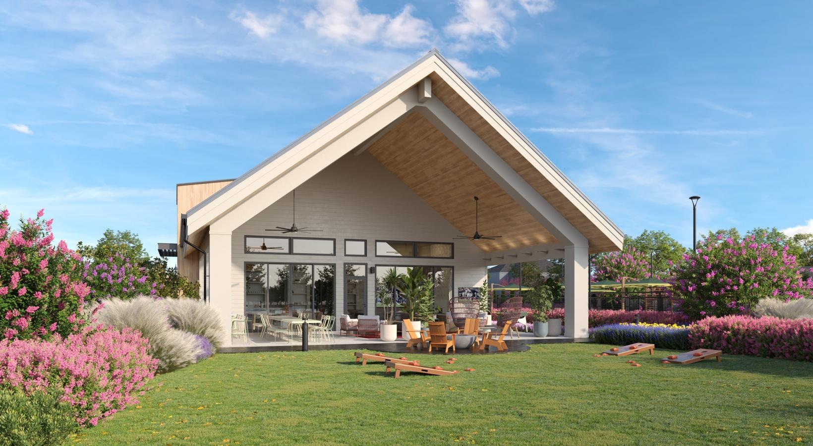 Quick access to state-of-the-art amenities a grassy courtyard area with games outside