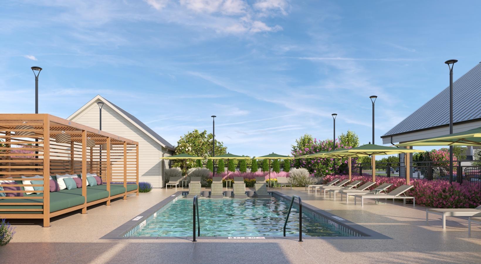 Sparkling swimming pool a swimming pool outside of a building