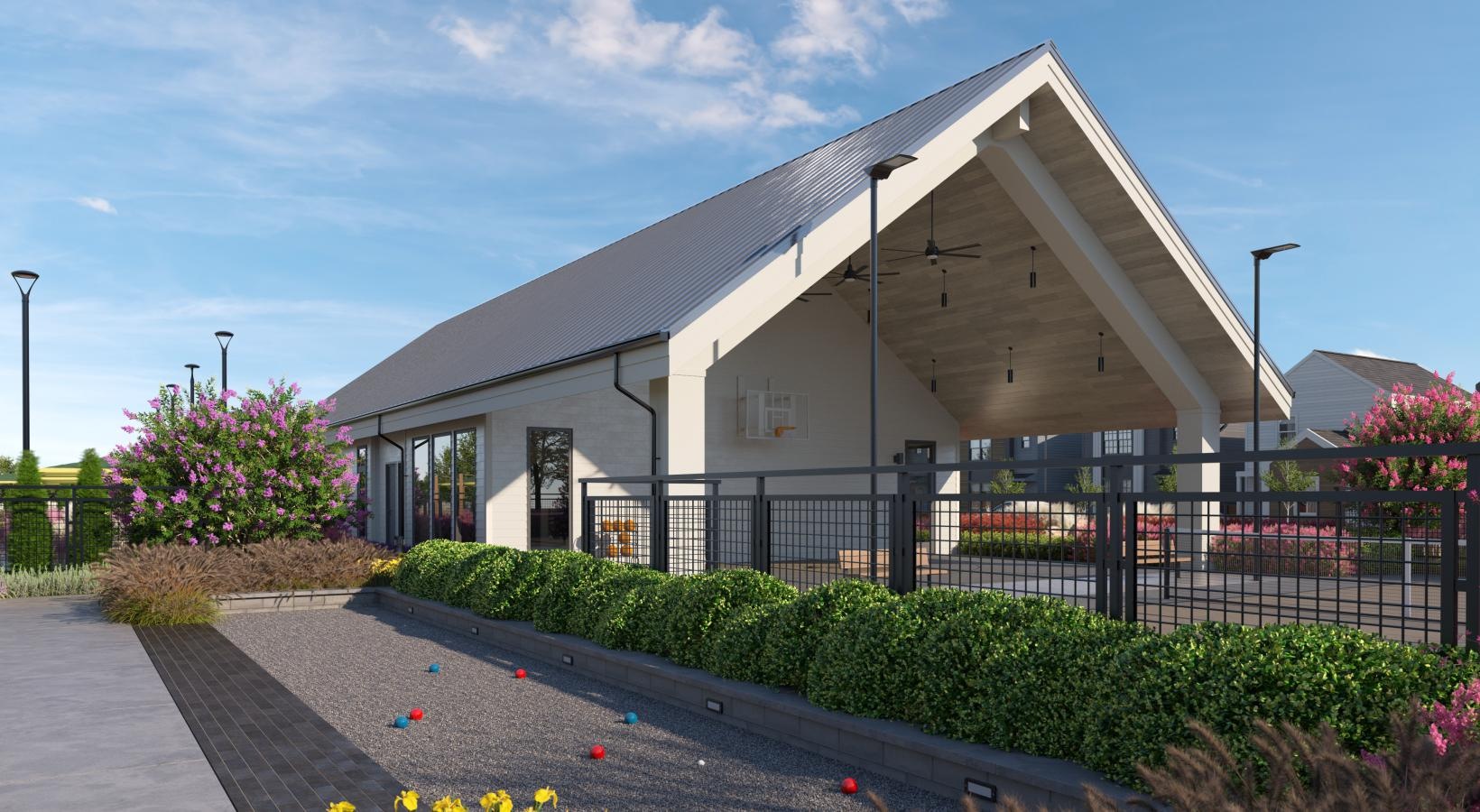 The essence of exceptional living a building with a fence around it and a ball game